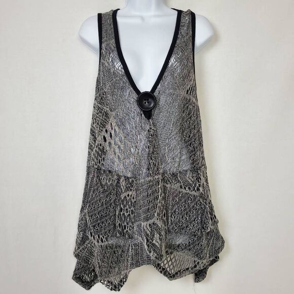 Lily Black Sheer Knit Vest Medium Button Front - Picture 1 of 4